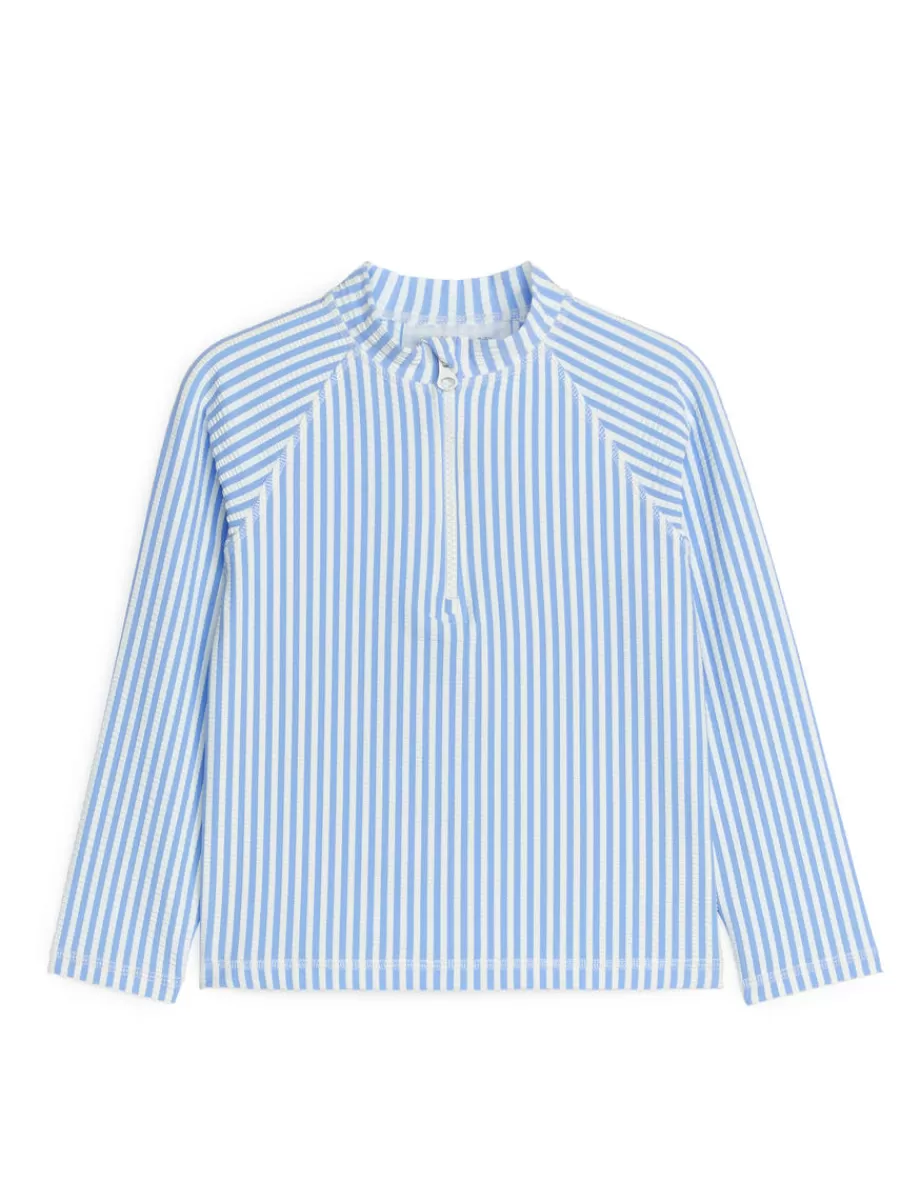 Cheap ARKET Long-Sleeve UV Seersucker Top Light Blue/White