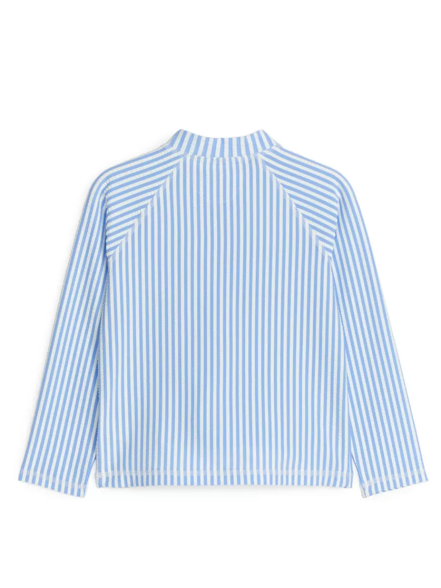 Cheap ARKET Long-Sleeve UV Seersucker Top Light Blue/White