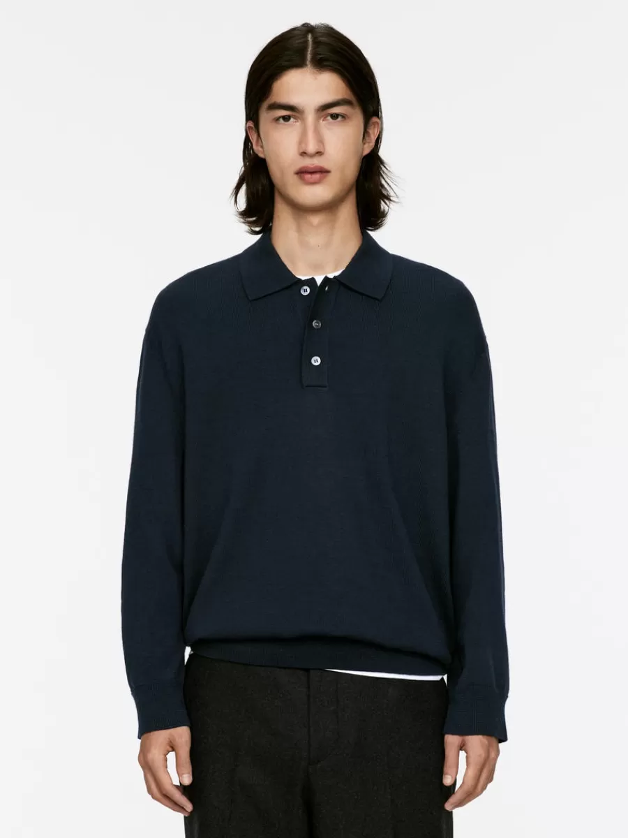 Cheap ARKET Long-Sleeved Merino Polo Shirt Black