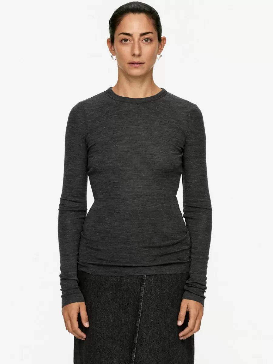 Cheap ARKET Long-Sleeved Merino Top Dark Grey Melange