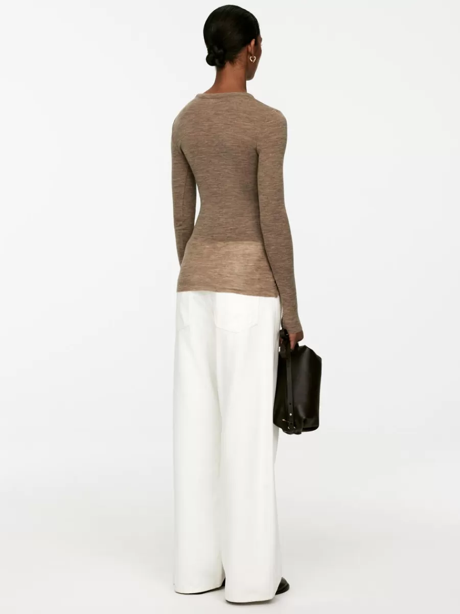 New ARKET Long-Sleeved Merino Top Camel Melange