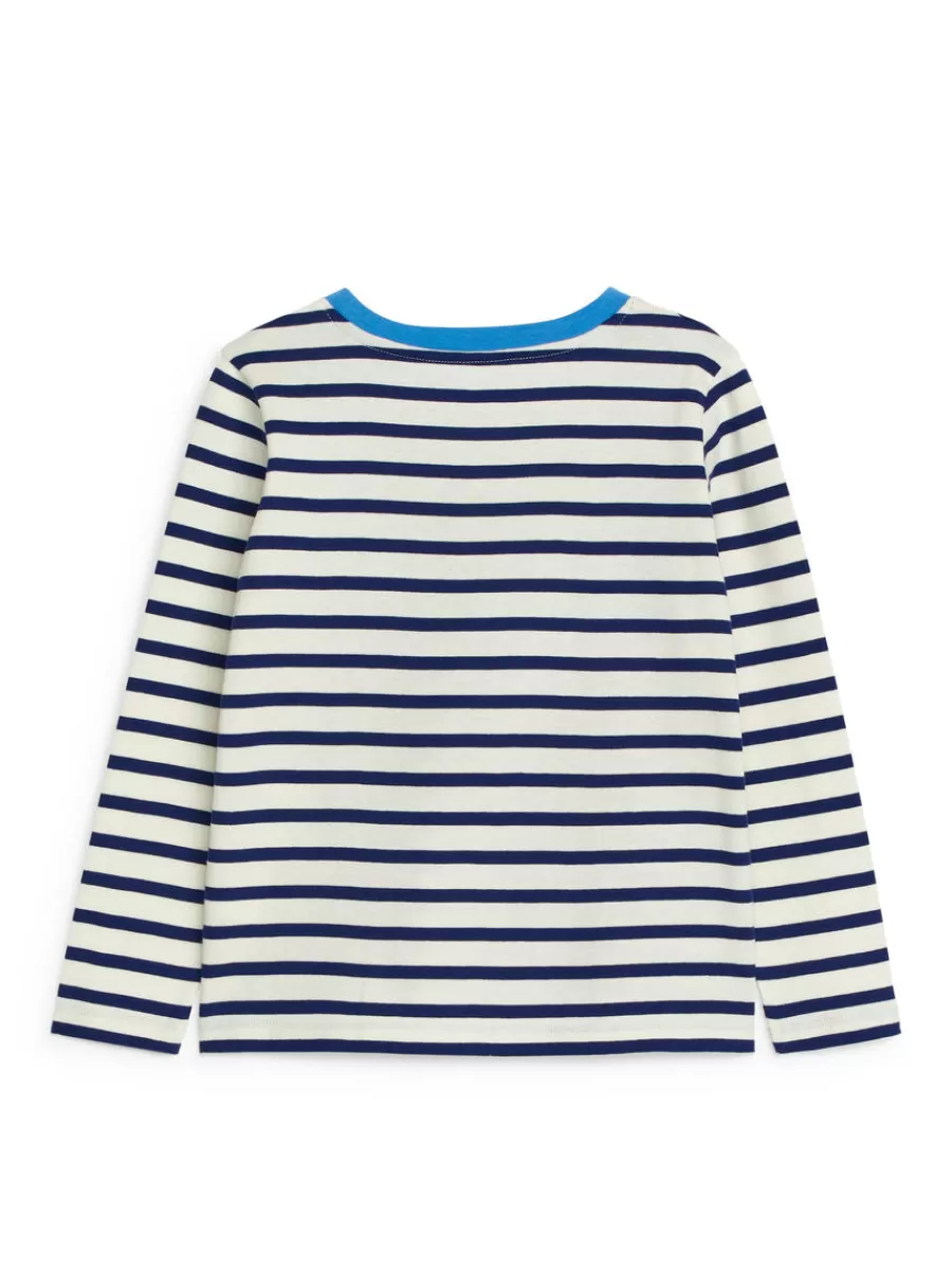 Fashion ARKET Long-Sleeved T-Shirt White/Dark Blue