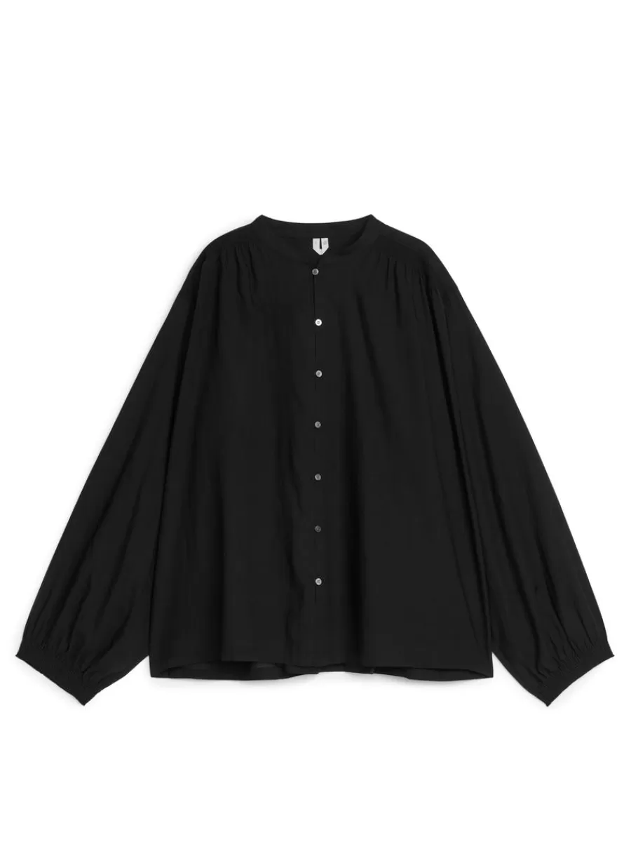 Cheap ARKET Loose Button-Up Blouse Black