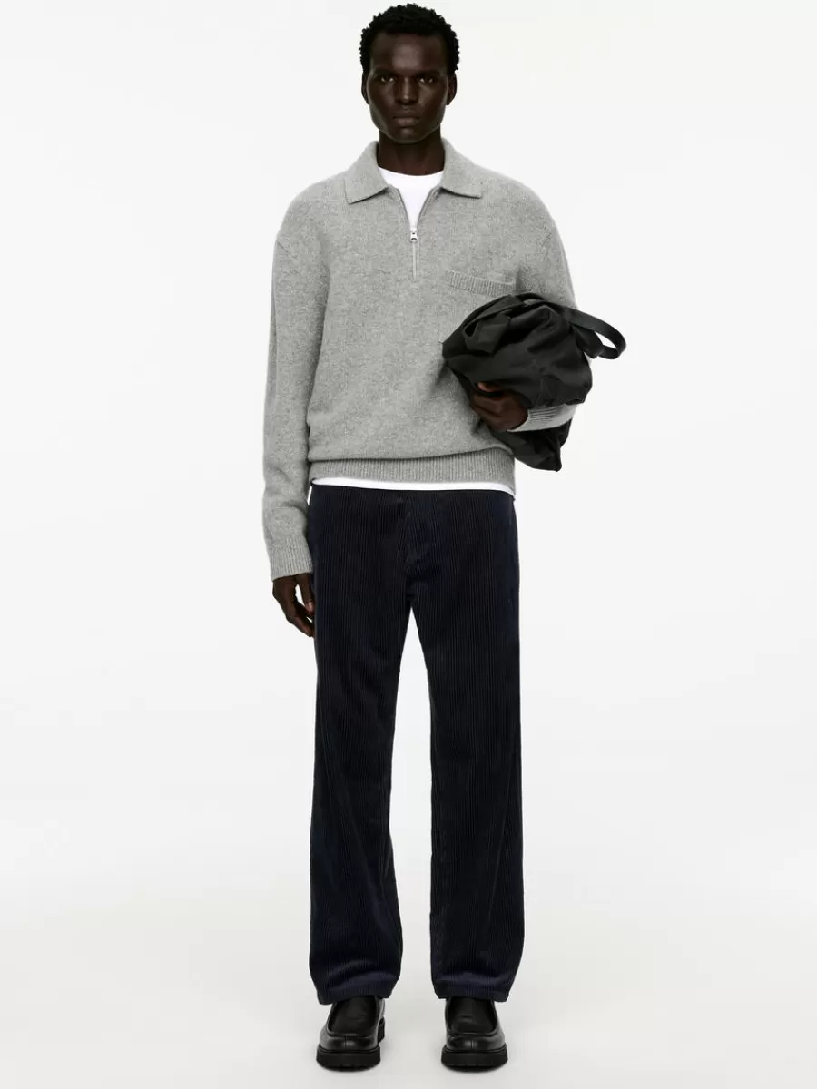 Cheap ARKET Loose Fit Courduroy Trousers Dark Blue
