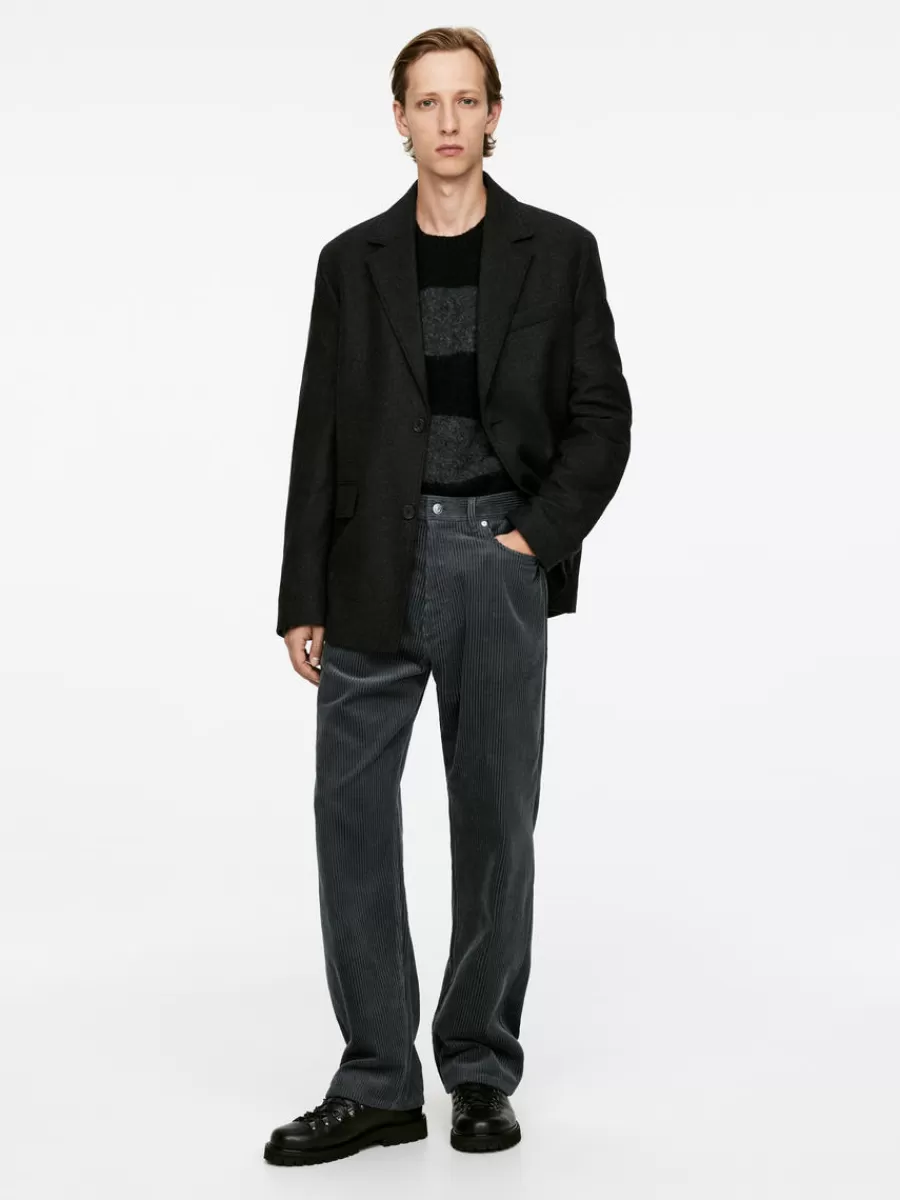 Cheap ARKET Loose Fit Courduroy Trousers Dark Grey