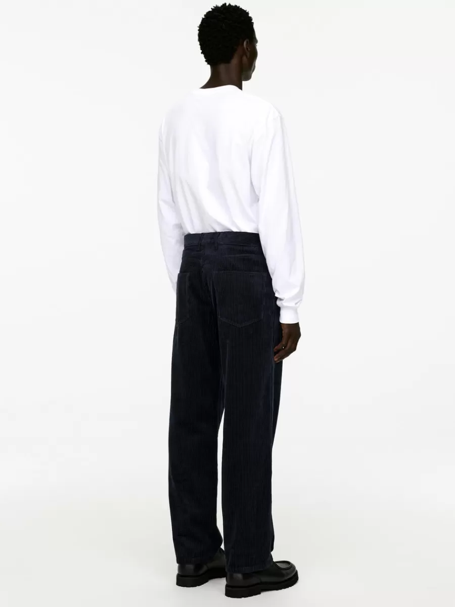 Cheap ARKET Loose Fit Courduroy Trousers Dark Blue
