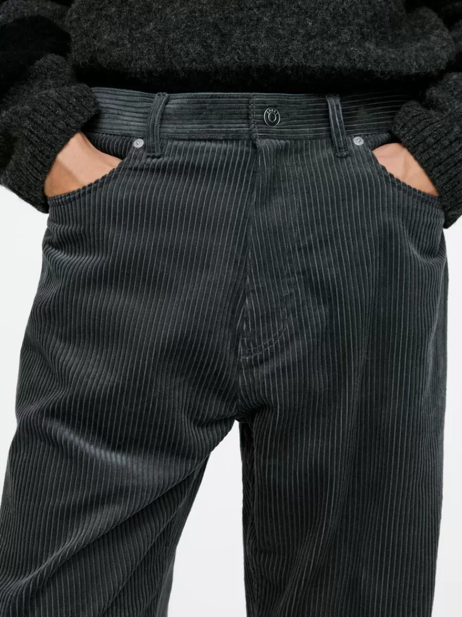 Cheap ARKET Loose Fit Courduroy Trousers Dark Grey