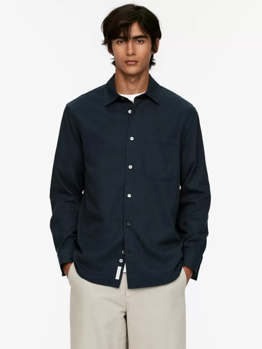 Sale ARKET Lyocell Blend Twill Shirt Dark Blue