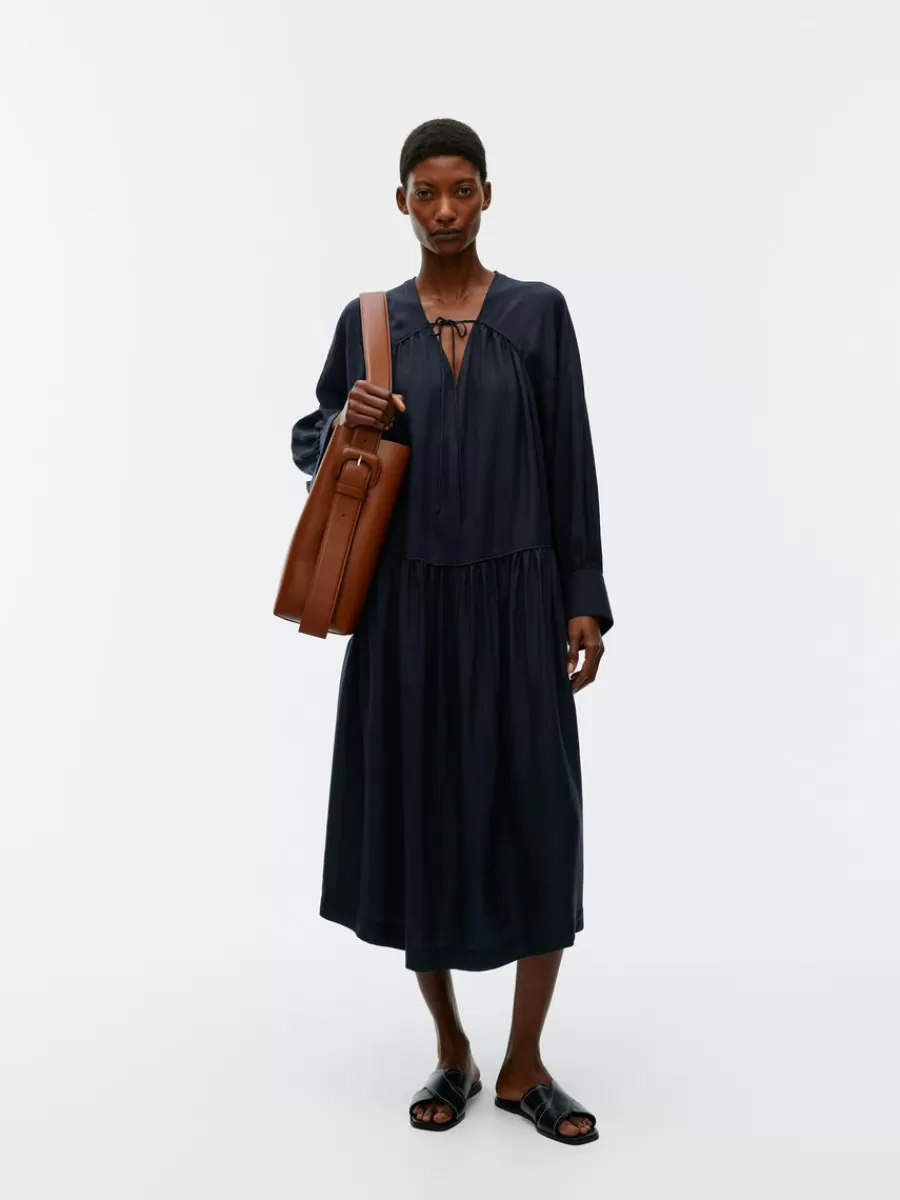 Fashion ARKET Lyocell-Linen Maxi Dress Dark Blue