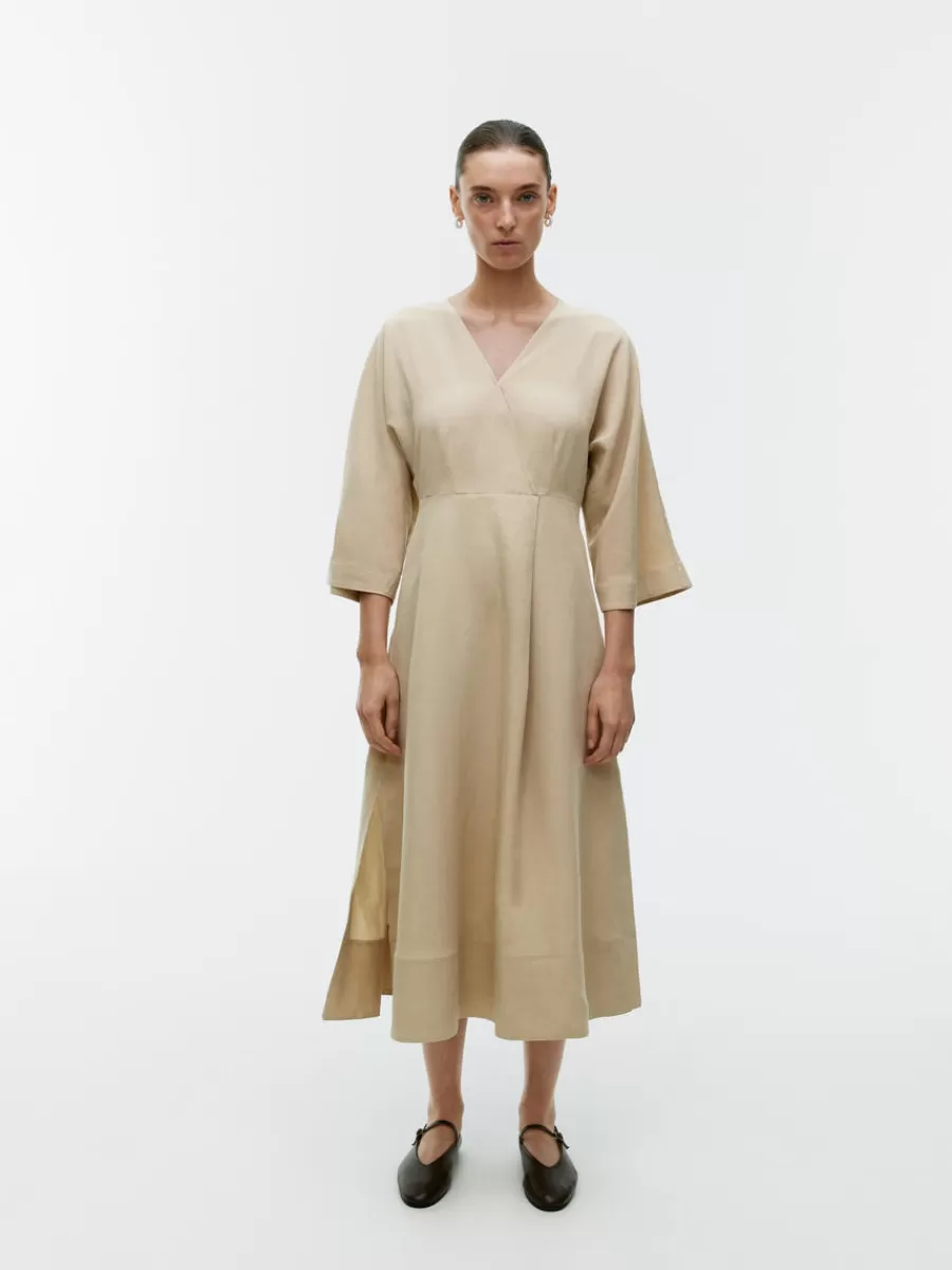 Cheap ARKET Lyocell-Linen Wrap Dress Beige