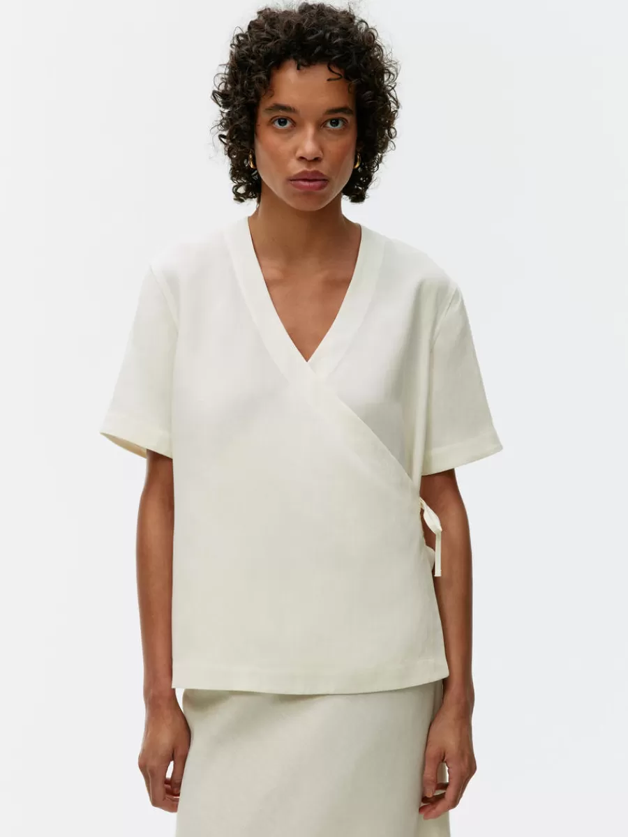 Cheap ARKET Lyocell-Linen Wrap Shirt White
