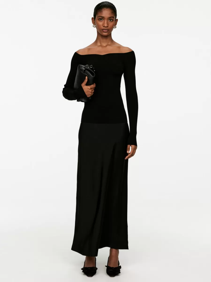 Fashion ARKET Maxi Satin Skirt Black