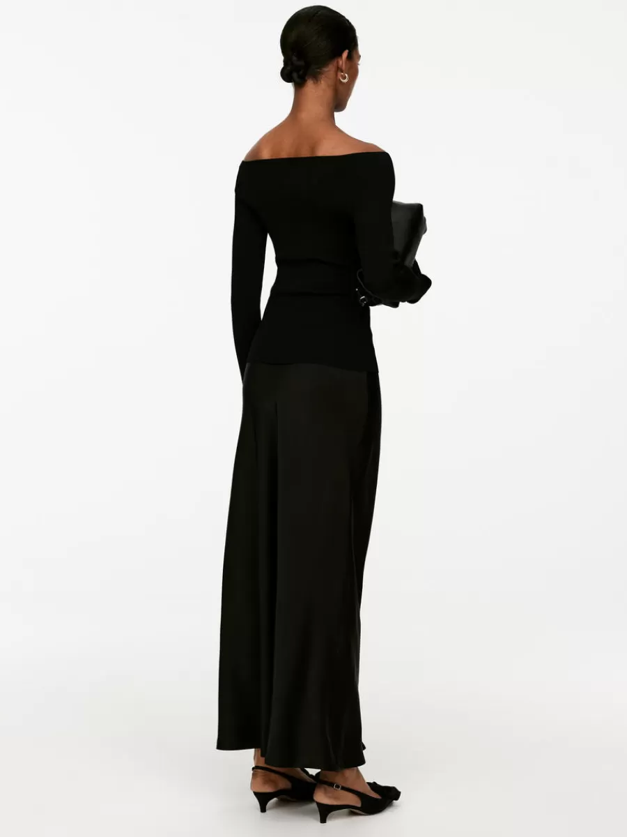 Fashion ARKET Maxi Satin Skirt Black
