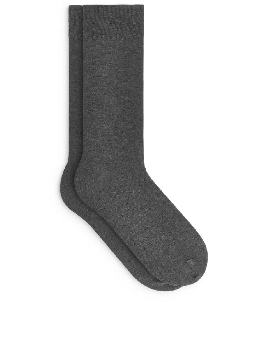 Online ARKET Mercerised Cotton Socks Plain Grey Melange