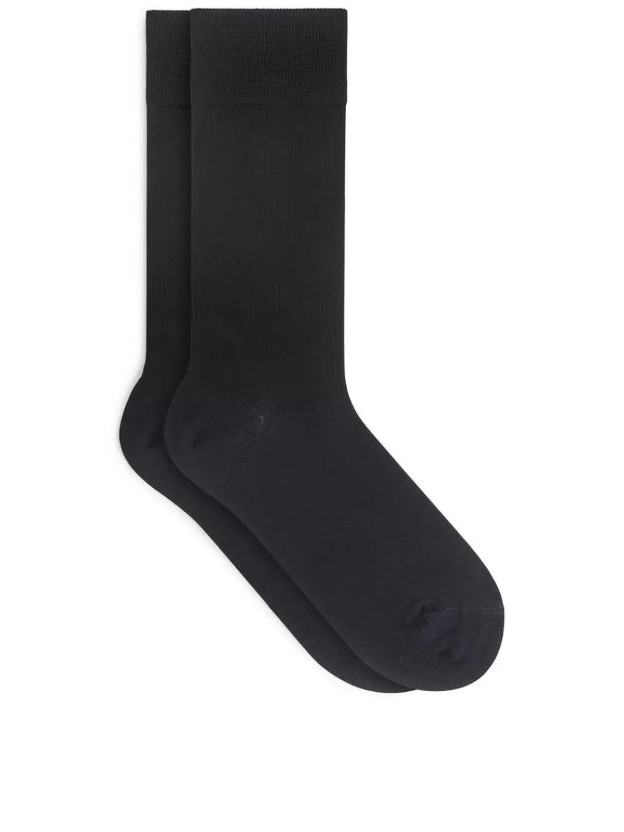 Flash Sale ARKET Mercerised Cotton Socks Plain Blue