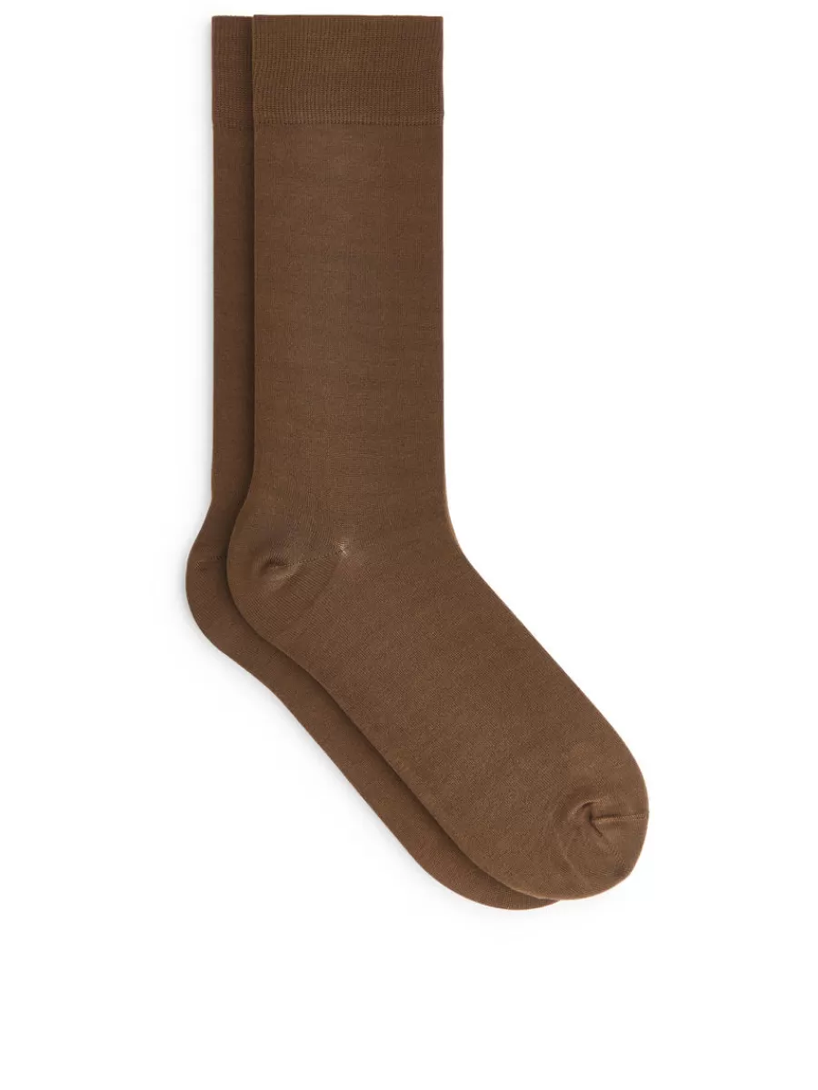 Fashion ARKET Mercerised Cotton Socks Plain Dark Mole