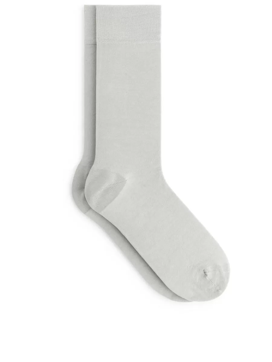 Hot ARKET Mercerised Cotton Socks Plain Grey