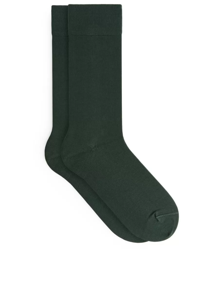 Hot ARKET Mercerised Cotton Socks Plain Dark Forest Green