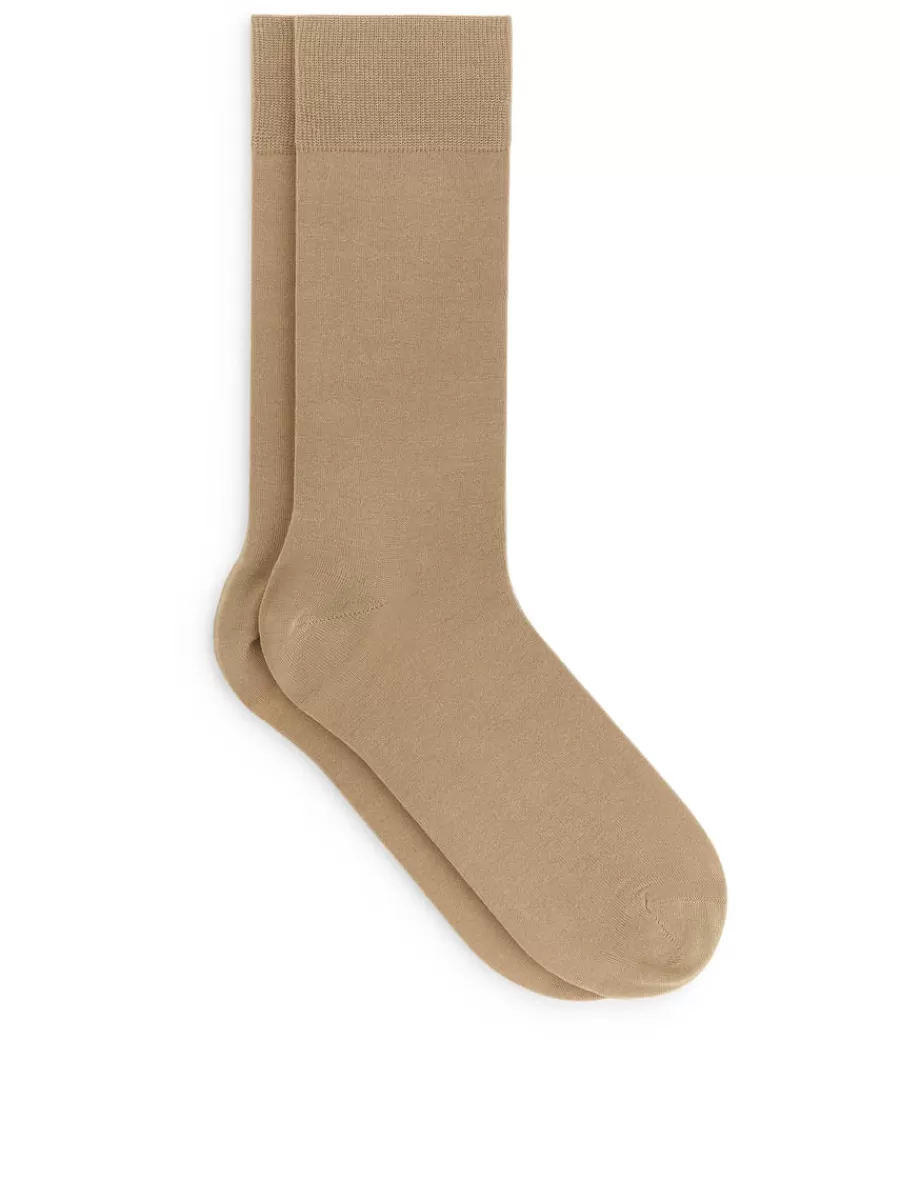 Shop ARKET Mercerised Cotton Socks Plain Beige