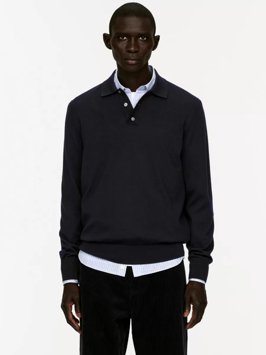 Discount ARKET Merino Polo Jumper Dark Blue