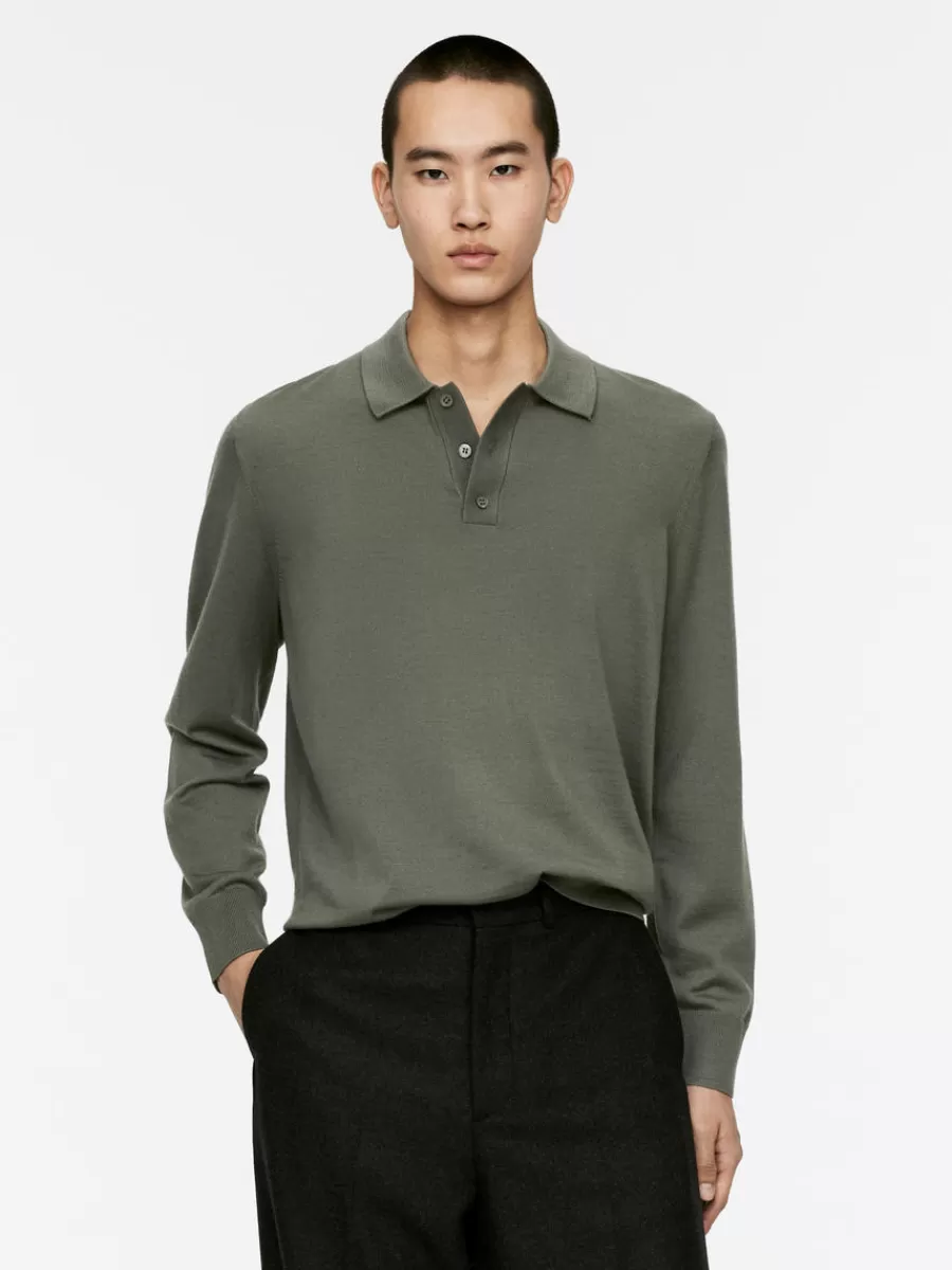 Hot ARKET Merino Polo Jumper Khaki Green