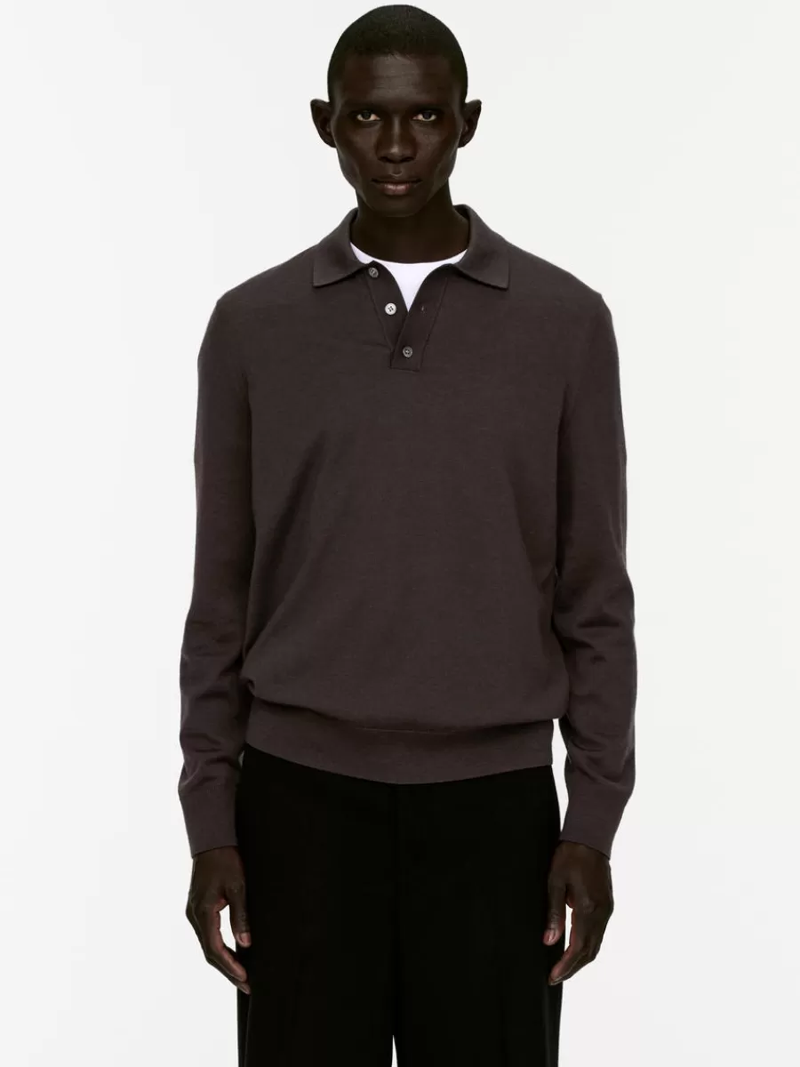 Best Sale ARKET Merino Polo Jumper Dark Brown