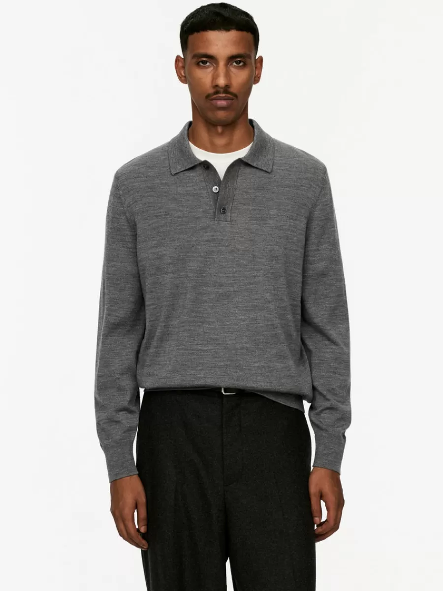 Cheap ARKET Merino Polo Jumper Grey Melange