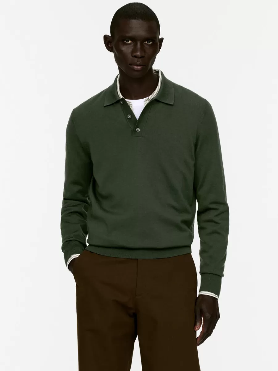 Fashion ARKET Merino Polo Jumper Dark Green