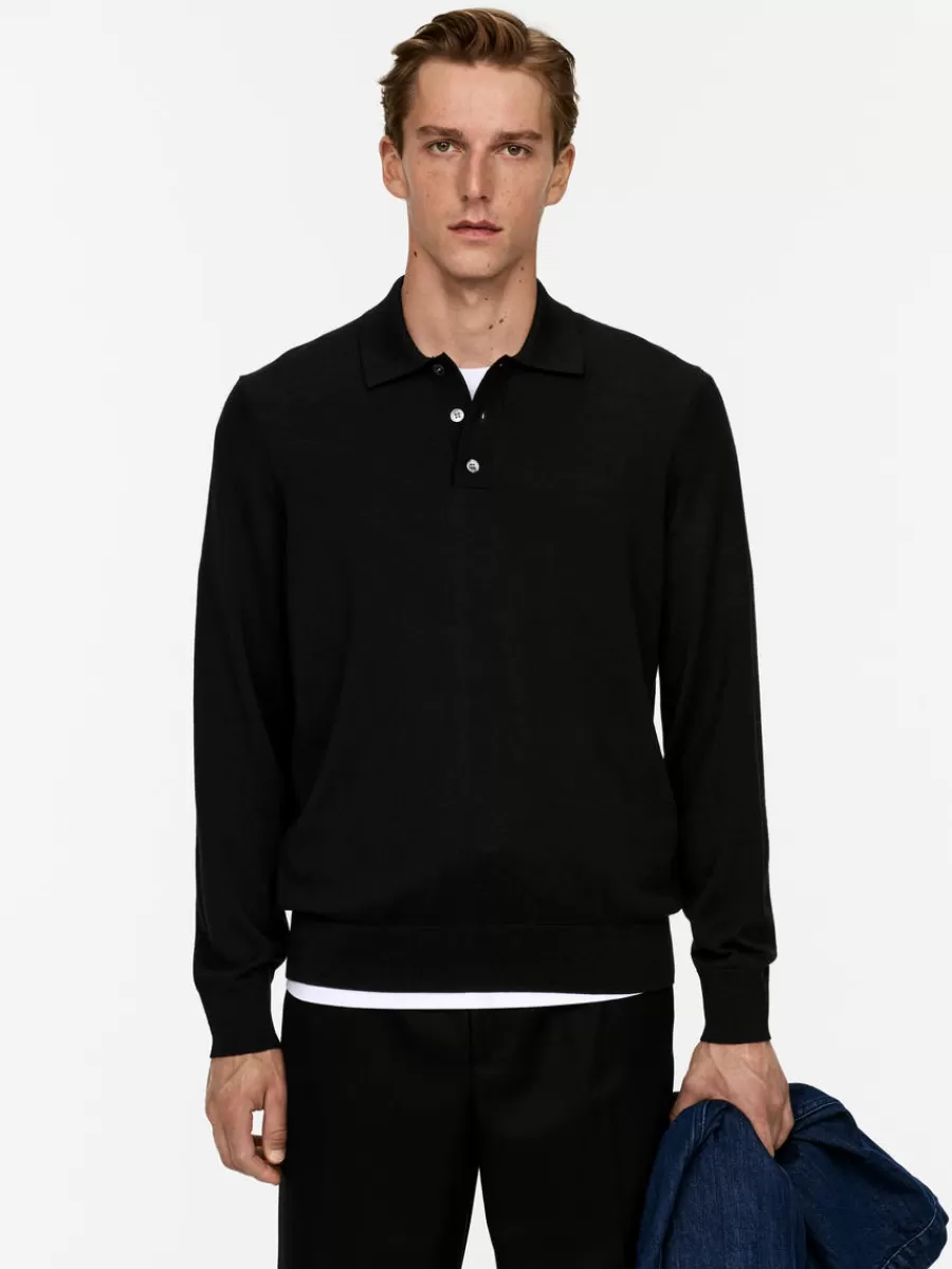 Cheap ARKET Merino Polo Jumper Black