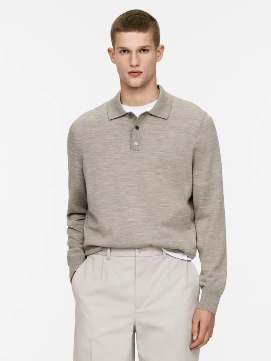 Cheap ARKET Merino Polo Jumper Beige Melange