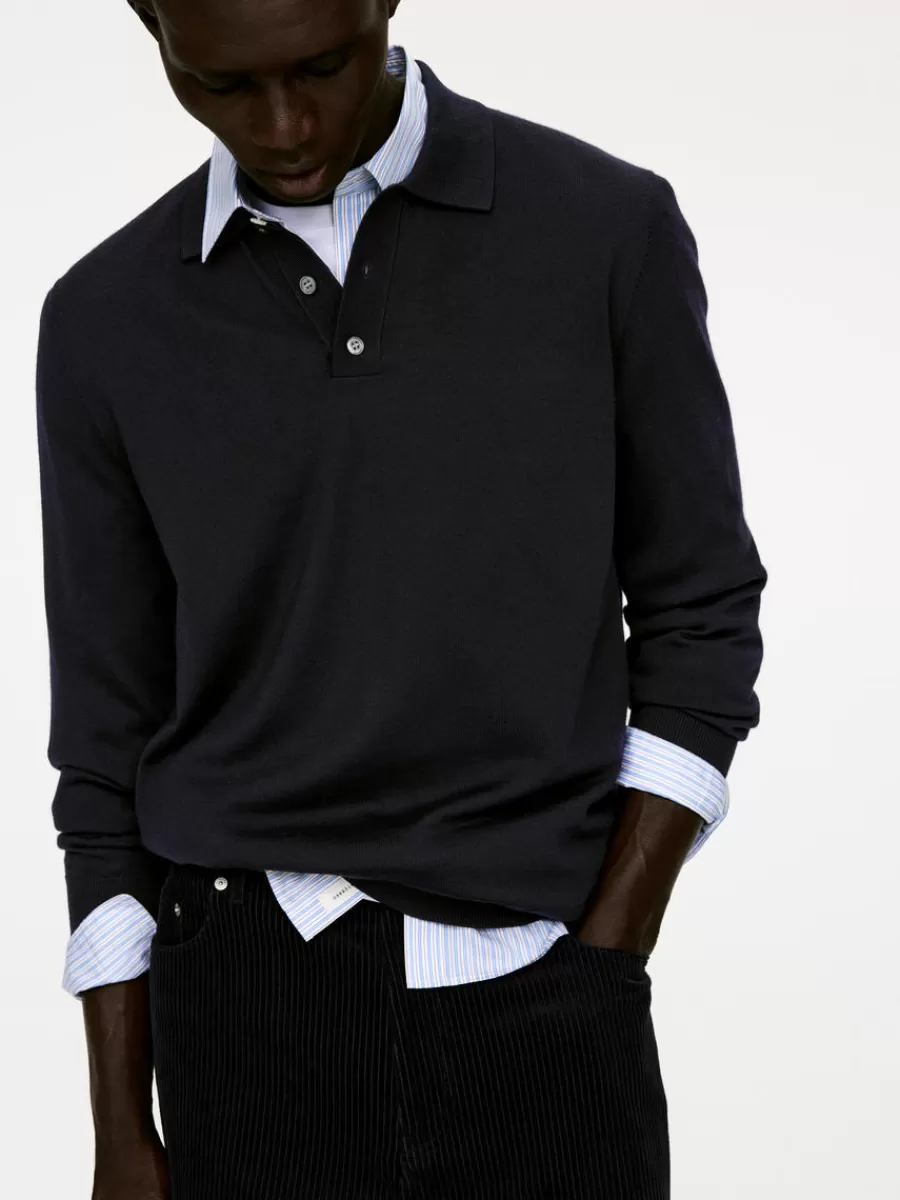 Discount ARKET Merino Polo Jumper Dark Blue