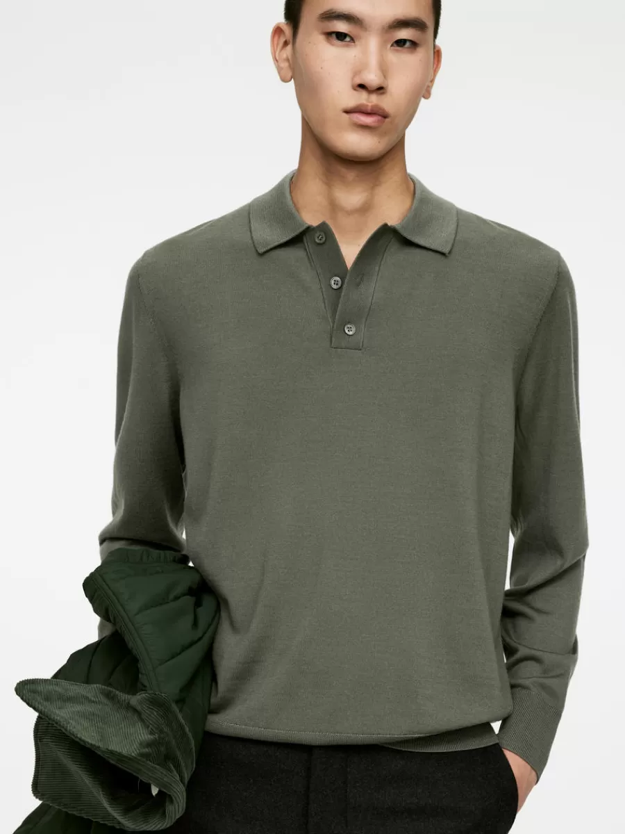 Hot ARKET Merino Polo Jumper Khaki Green