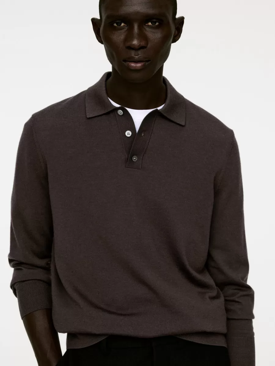 Best Sale ARKET Merino Polo Jumper Dark Brown