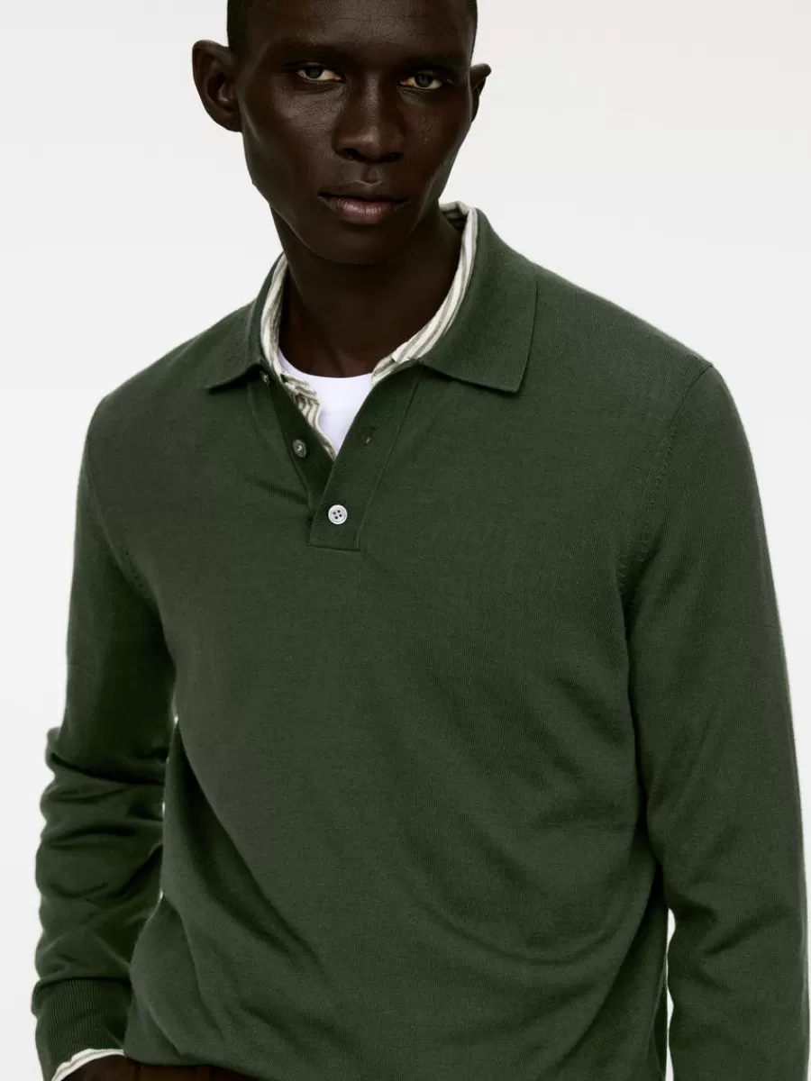 Fashion ARKET Merino Polo Jumper Dark Green