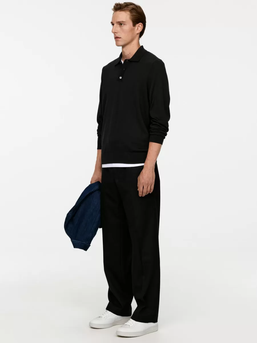 Cheap ARKET Merino Polo Jumper Black
