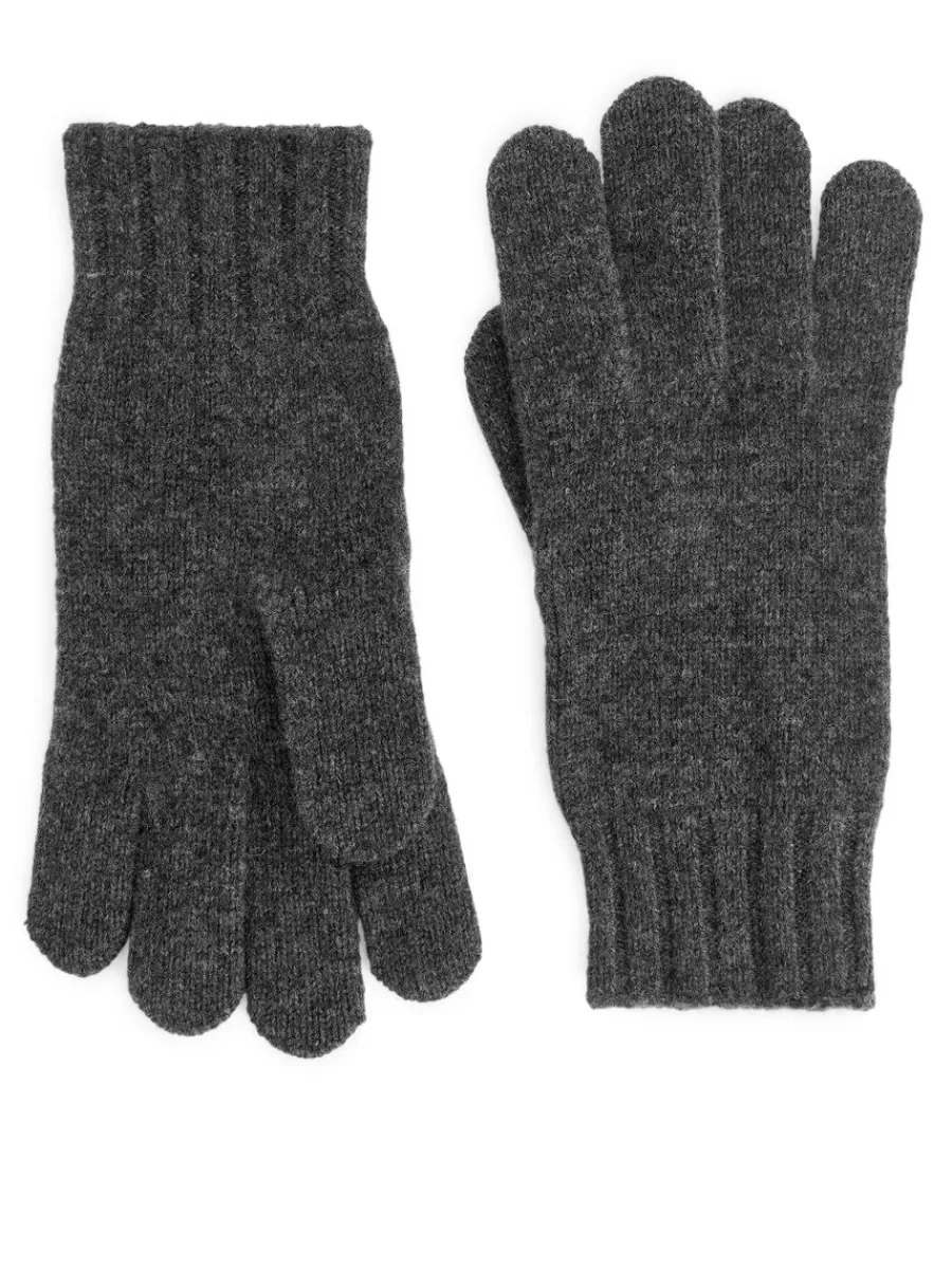 New ARKET Merino-Blend Gloves Dark Grey Melange