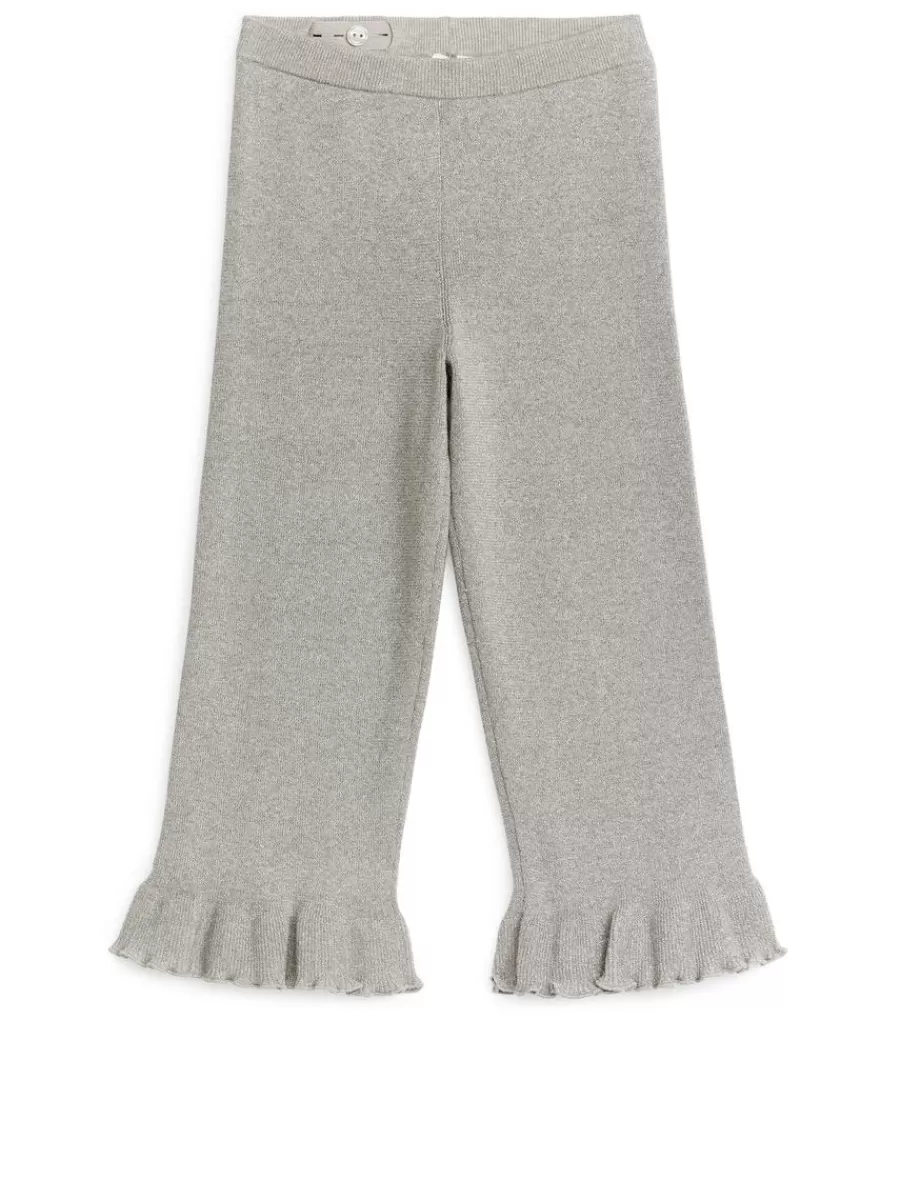 New ARKET Metallic Frill Trousers Grey
