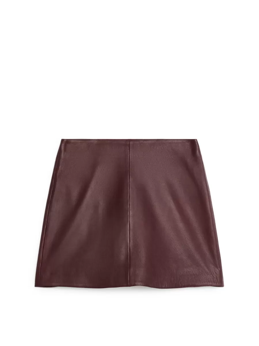 Sale ARKET Mini Leather Skirt Dark Red