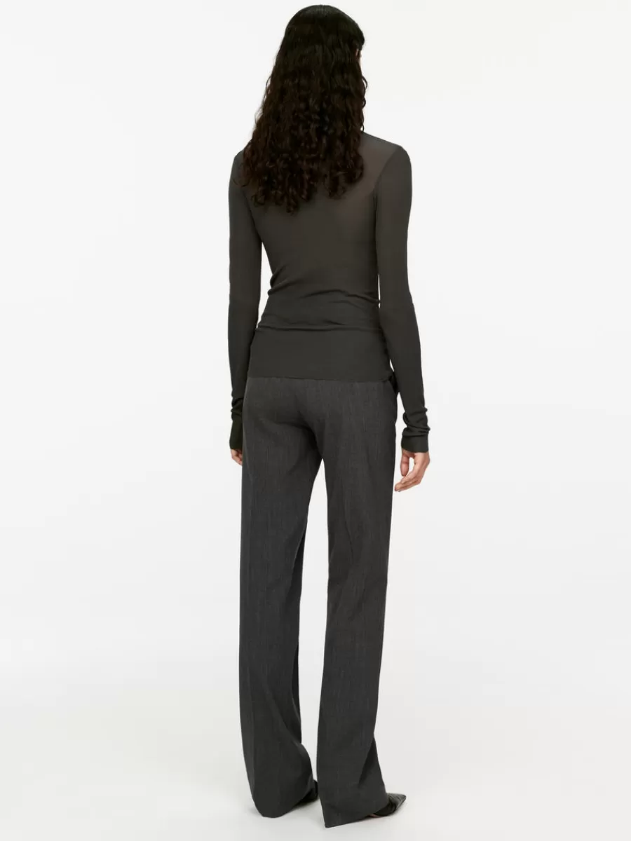 Clearance ARKET Mock Neck Silk Top Dark Grey