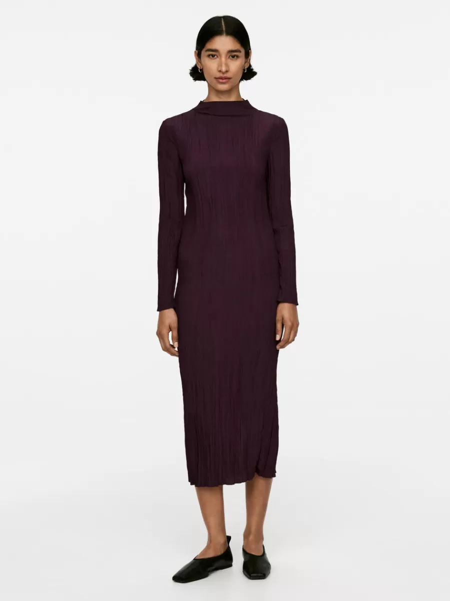 Clearance ARKET Mock-Neck Plissé Dress Burgundy