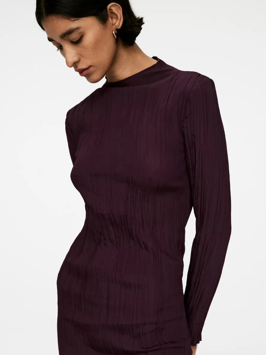 Clearance ARKET Mock-Neck Plissé Dress Burgundy