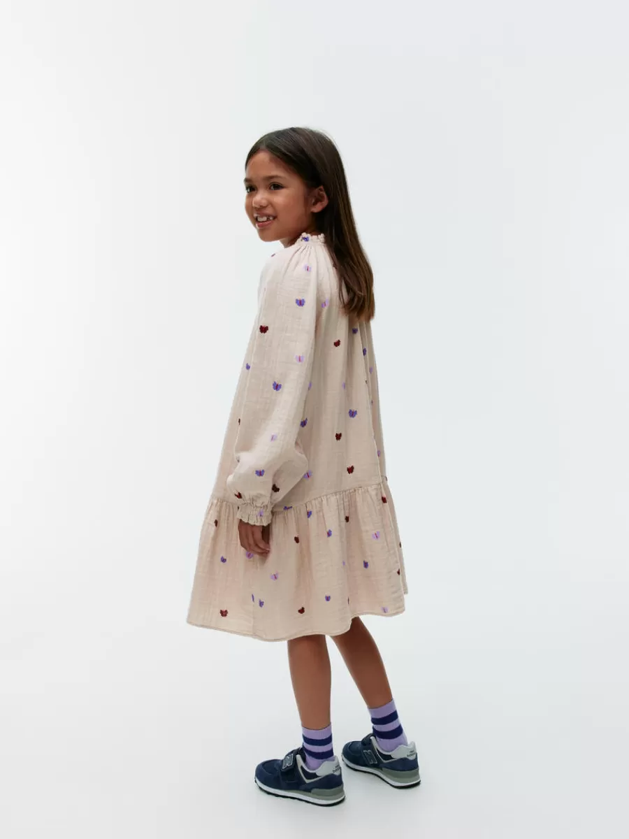 Shop ARKET Muslin Dress Beige/Butterflies