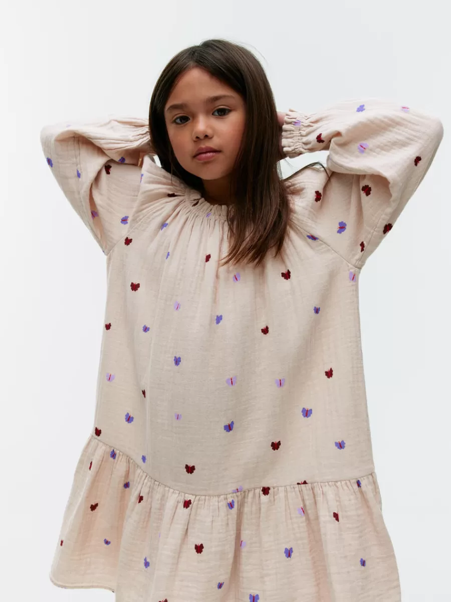 Shop ARKET Muslin Dress Beige/Butterflies