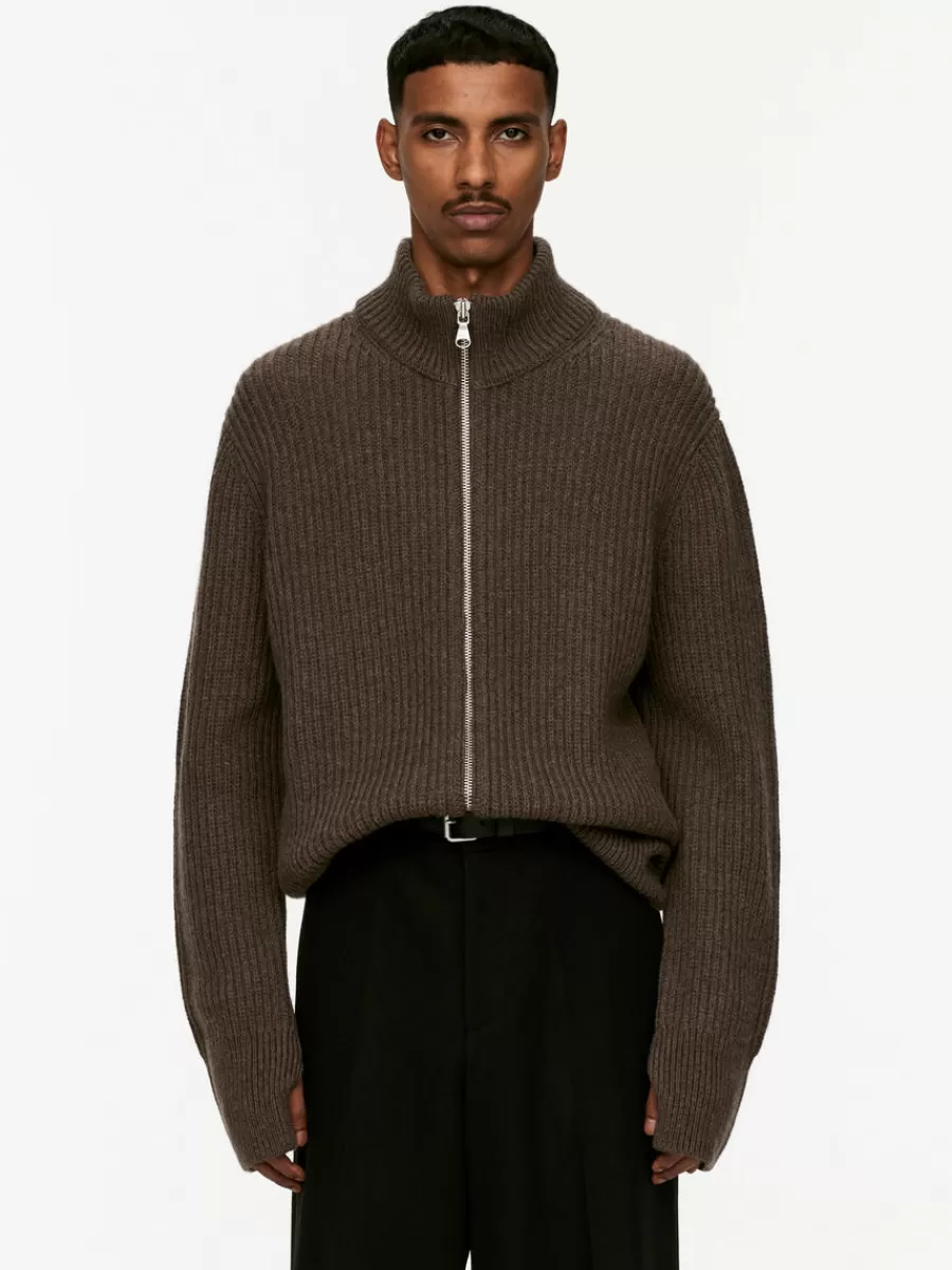 Online ARKET Nativa Wool Zip Cardigan Brown