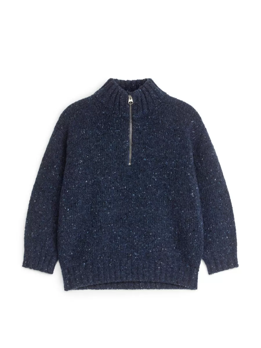 Best Sale ARKET Neps Half-Zip Jumper Dark Blue Melange