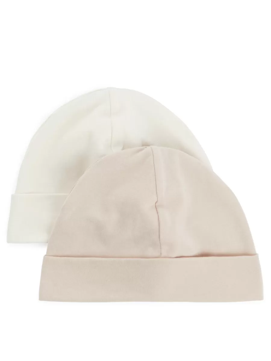 Fashion ARKET Newborn Soft Cotton Beanie Set Of 2 Beige/White