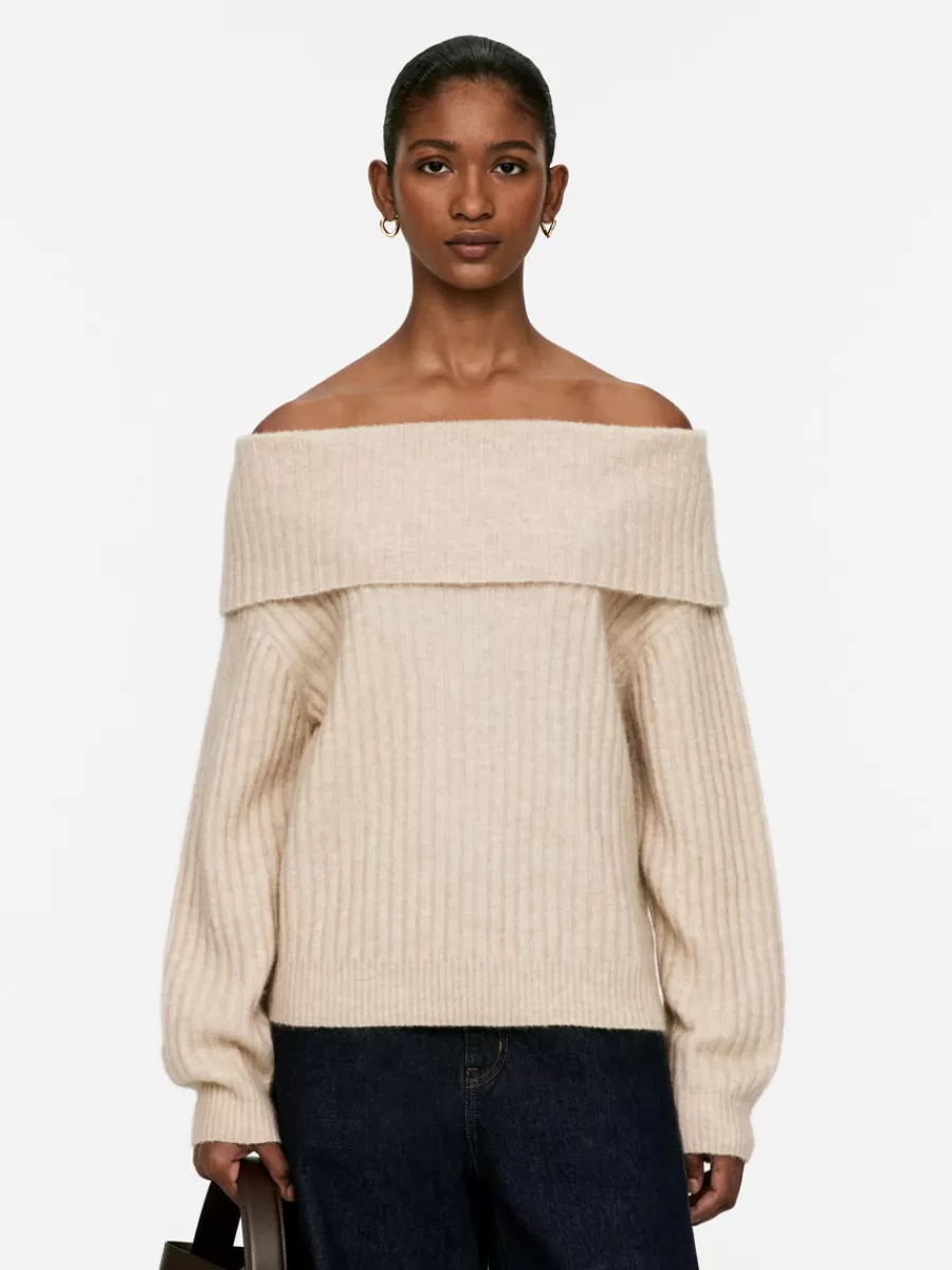 Clearance ARKET Off-Shoulder Rib Jumper Beige