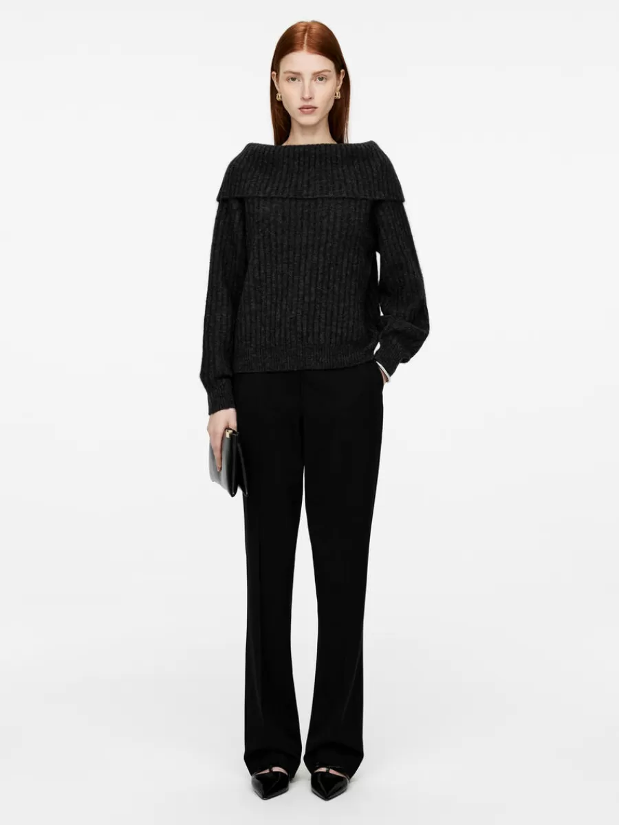 Fashion ARKET Off-Shoulder Rib Jumper Dark Grey