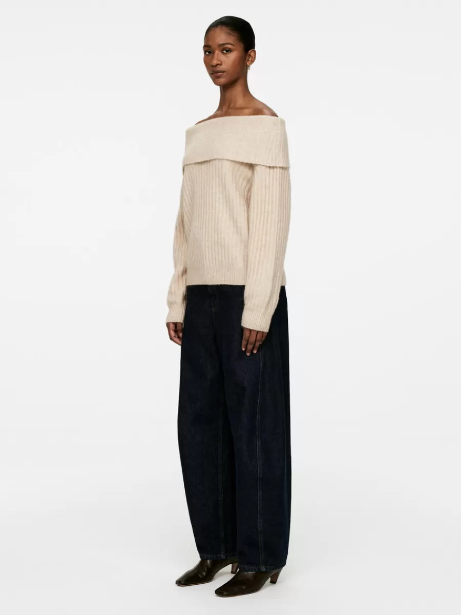 Clearance ARKET Off-Shoulder Rib Jumper Beige