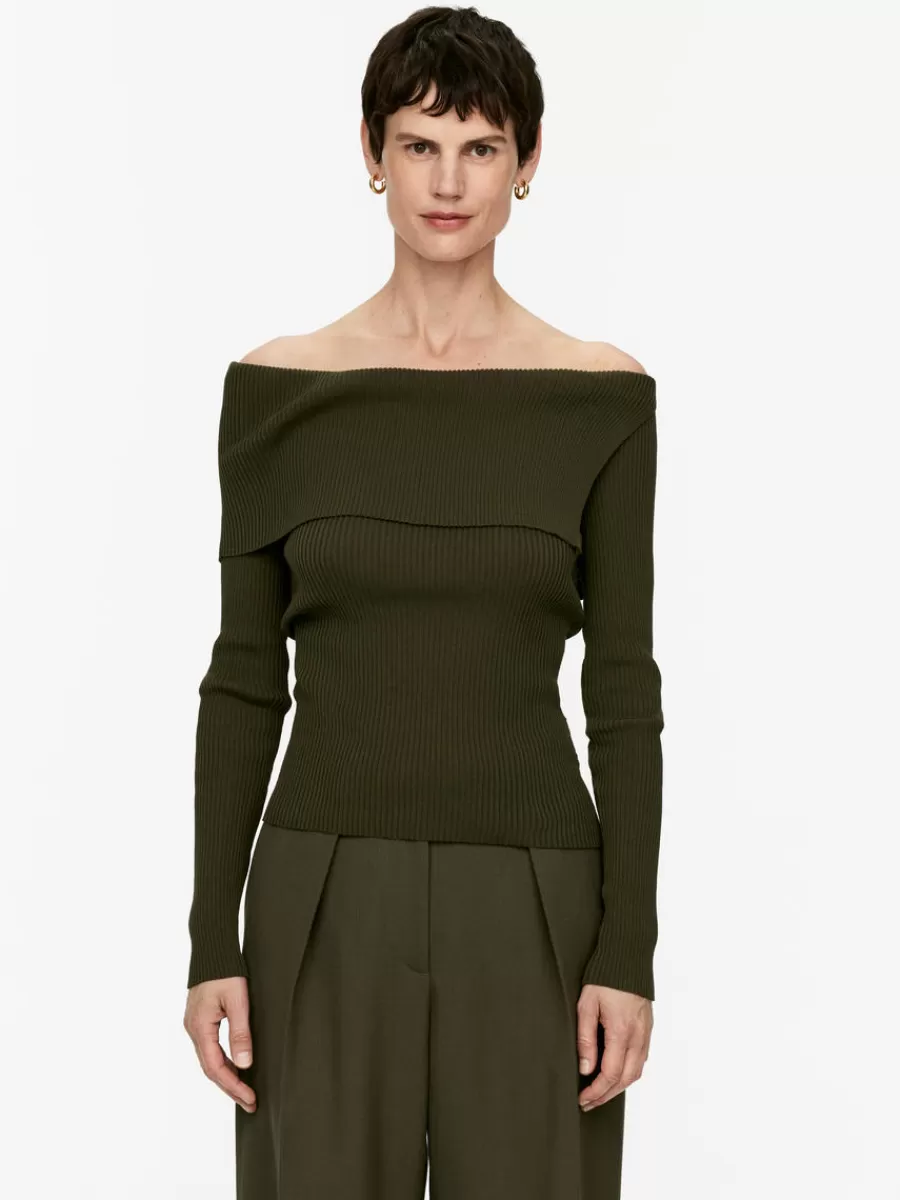Flash Sale ARKET Off-Shoulder Rib Top Dark Green